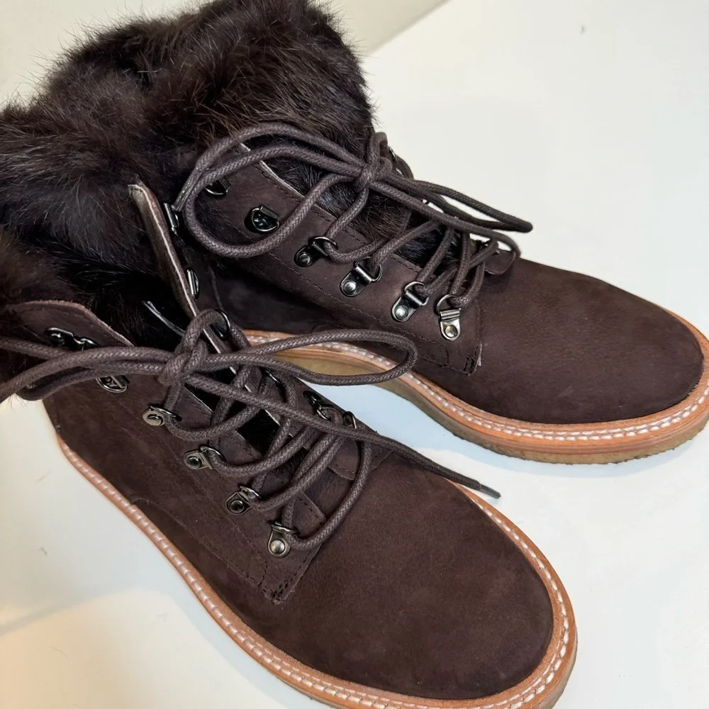 Botkier Women's Winter Lace Up Boots with real fur size 5.5